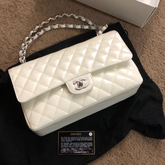 CHANEL Handbags - Chanel White Patent Medium Classic